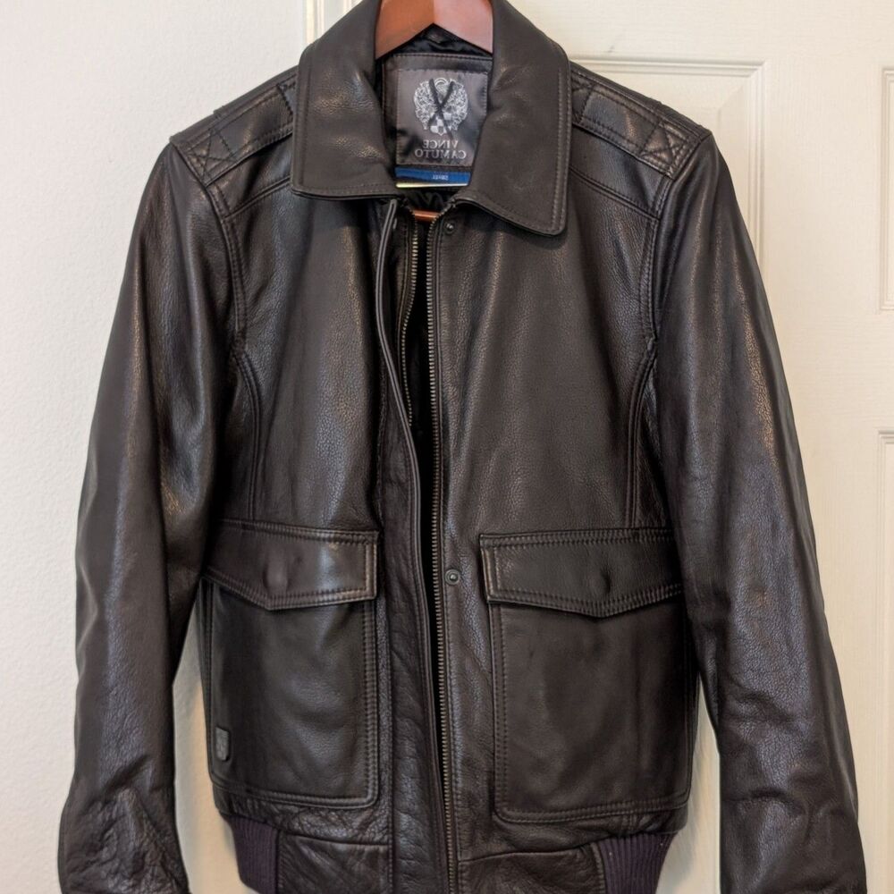 Vince Camuto Pebble Grain Leather A2 Bomber Jacket -- Size S